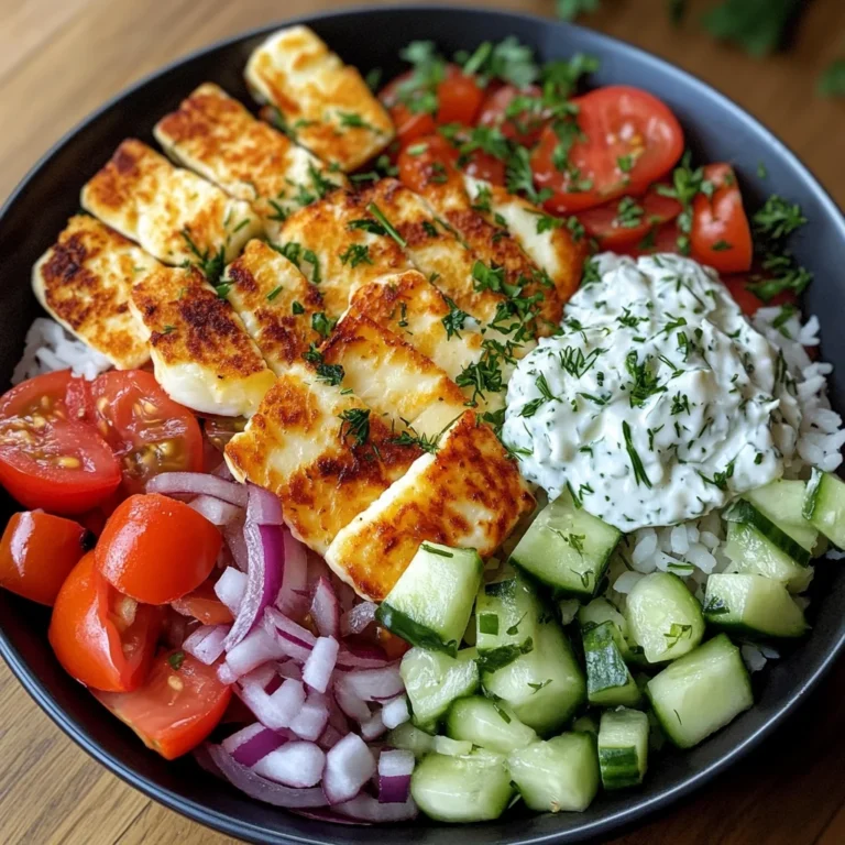 Halloumi bowl mit reis und tzatziki
