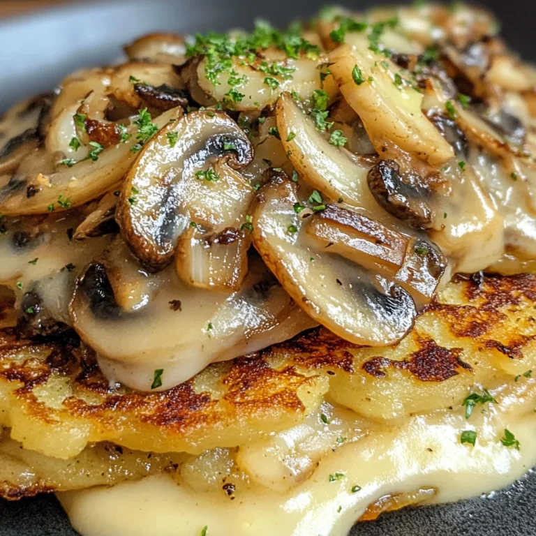 Mozzarella Rösti mit Zwiebel-Pilzrahmsoße