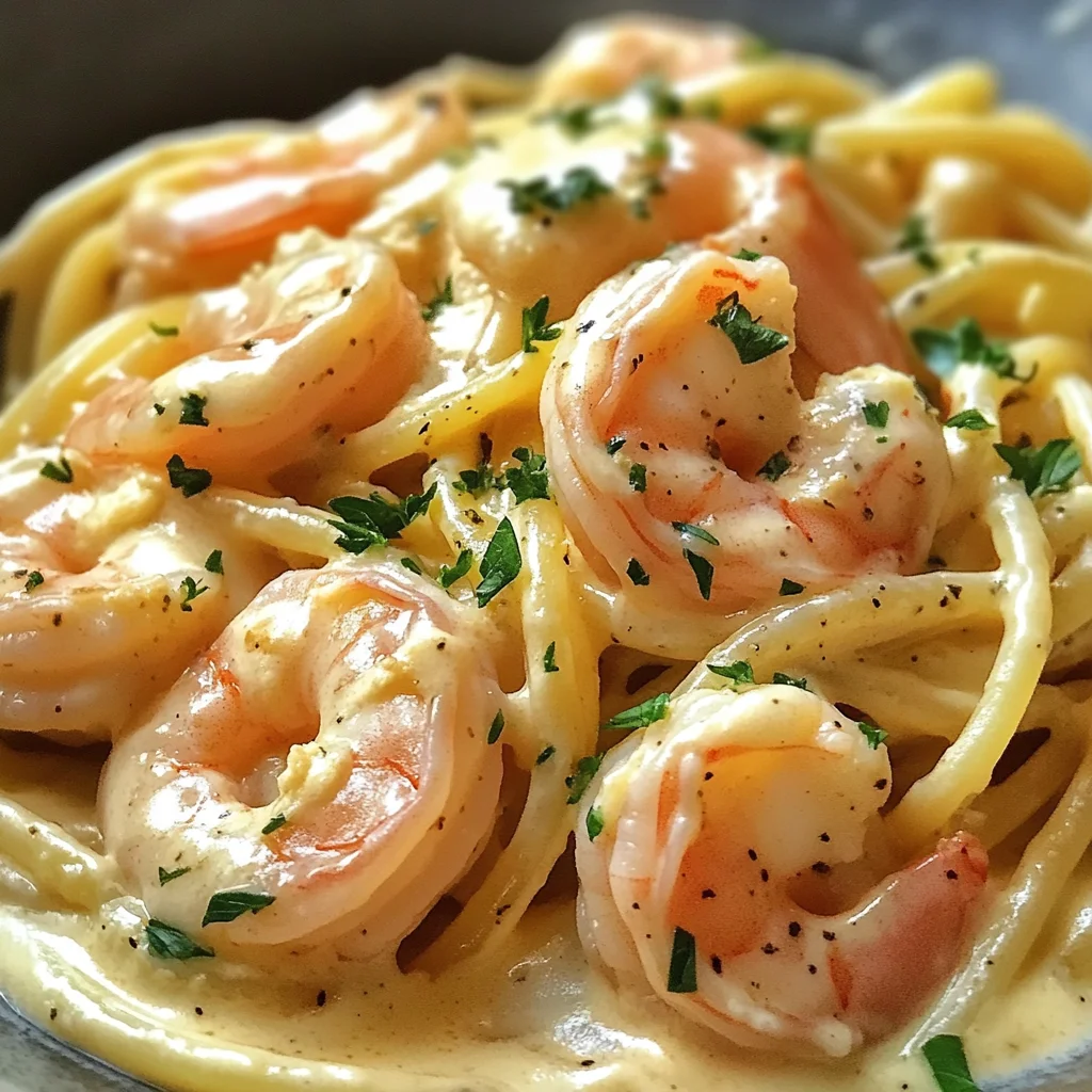 Spaghetti mit Garnelen in cremiger Frischkäsesauce genießen
