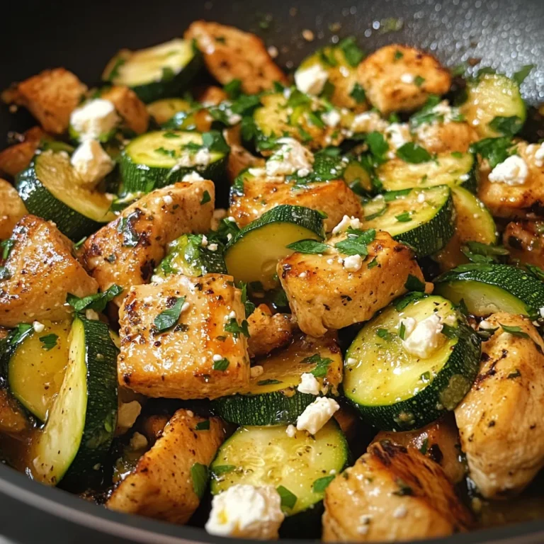 Zucchini-Pfanne mit Hähnchen & Feta